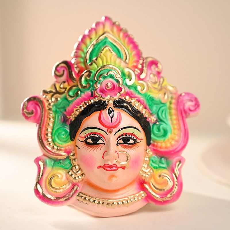  Painted Maa Durga Wall Hanging Mask : Terra cotta 