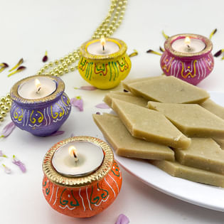 Painted Matki Diyas N Kaju Katli
