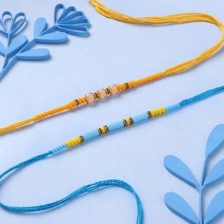 Set of 2 Blue N Orange Beaded Rakhi