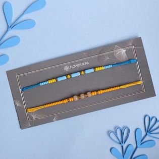 Bright Yellow N Blue Beaded Rakhi Pair