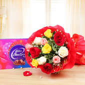 Paired Perfections - Combo of mixed roses bunch and celebrations pack