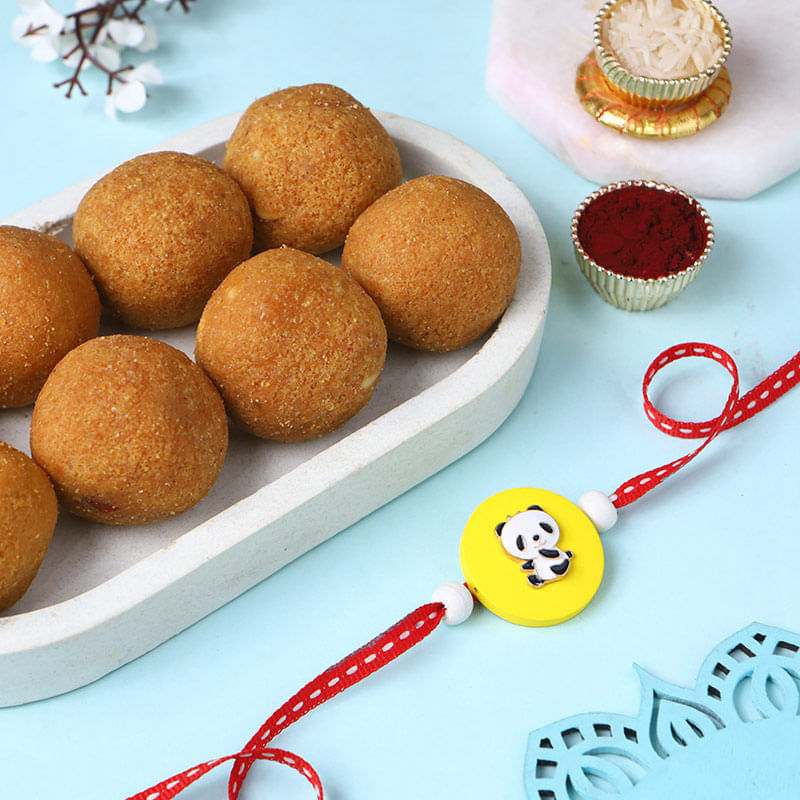 Panda Kids Rakhi With Besan Ladoo