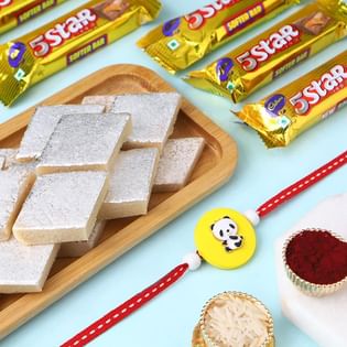 Panda Rakhi With Chocolates N Kaju Katli