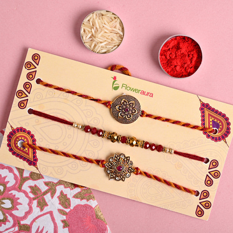 Send Panjeeri Laddo N Three Rakhis - Set of 3 rakhi for Brother
