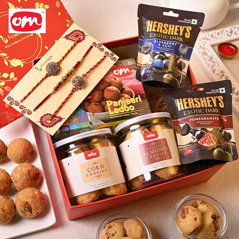 Send Panjiri Laddoo Cookies N Choco With Rakhi Trio for Brother Online