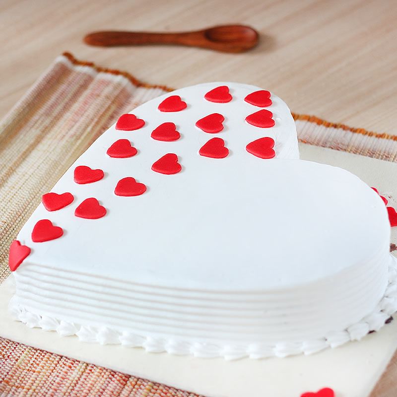 Heart Shaped Vanilla Cake With Hearts On It - Cross View