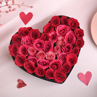 Passion and Grace 35 Roses: Bunch of 20 red roses and 15 pink roses in a heart-shaped box