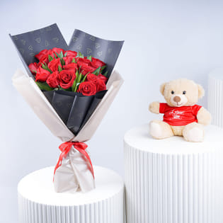 Passionate Red Roses N Teddy