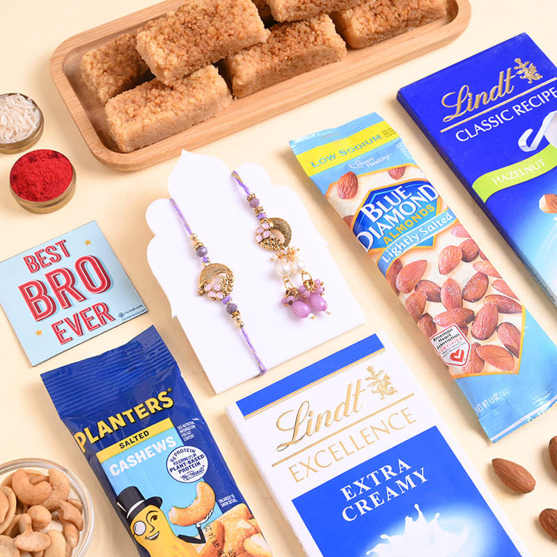 Pastel Bead Bhai Bhabhi Rakhis N Treats Hamper