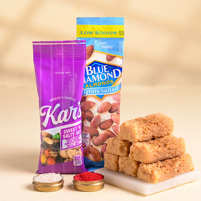 Pastel Bead Bhai Bhabhi Rakhis N Treats Hamper