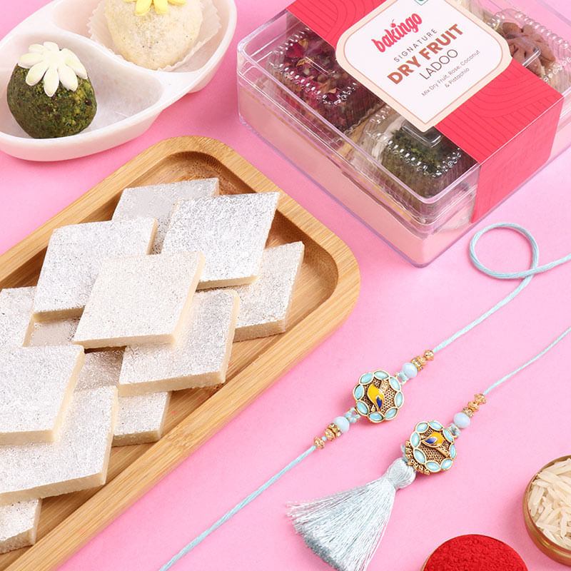 Pastel Bhaiya Bhabhi Rakhis With Sweets