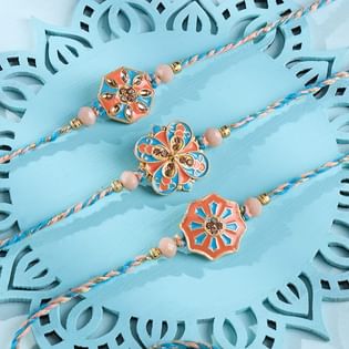 Pastel Bloom Rakhi Trio-Overseas