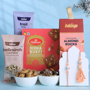 Pastel Blush Bhai Bhabhi Rakhi N Treats Hamper