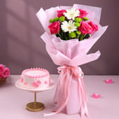 Pastel Floral Bouquet N Cake Combo