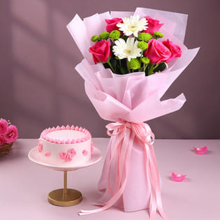 Pastel Floral Bouquet N Cake Combo