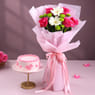Pastel Floral Bouquet N Cake Combo