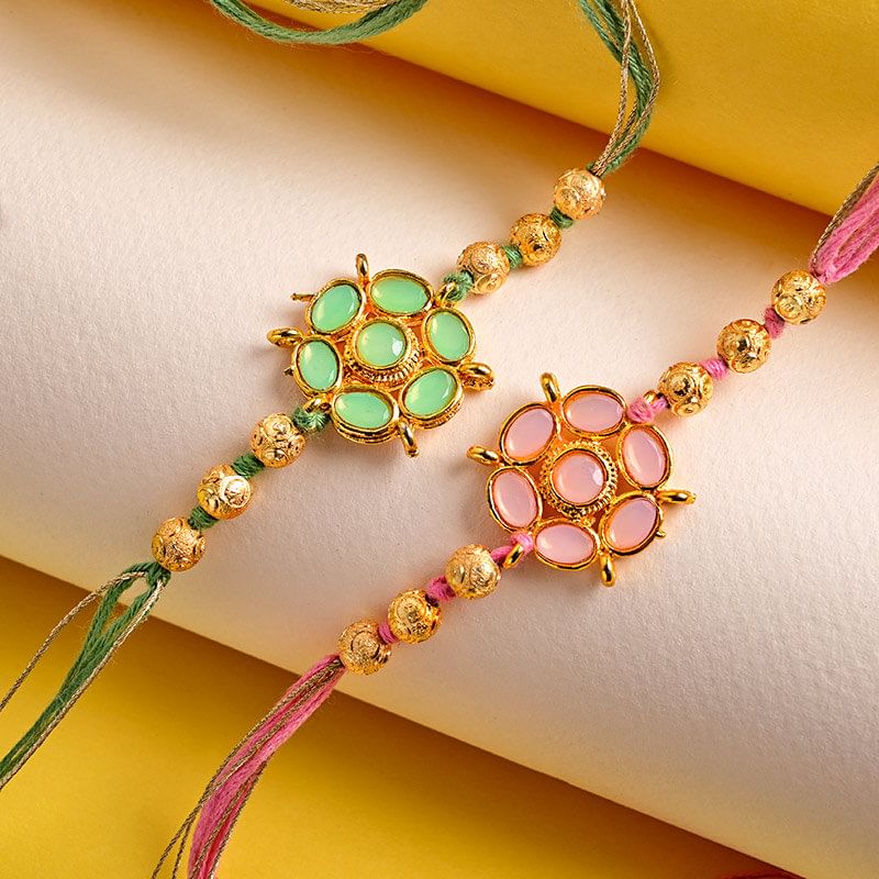 Pastel Floral Rakhi Duo - Top View
