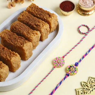 Pastel Floral Two Rakhi Set With Milk Cake