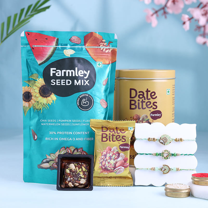 Pastel Green Meenakari Rakhi Trio N Healthy Treats