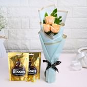 Pastel Peach Roses With Chocolates