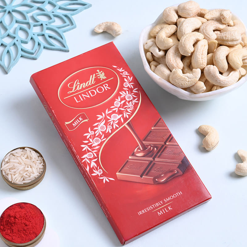 Pastel Pearl Bhaiya Bhabhi Rakhi With Nuts N Choco