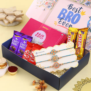 Pastel Rakhi Trio N Sweet Treats Hamper