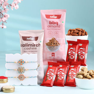 Pastel Rakhi Trio With Nuts N Choco Treats-Overseas