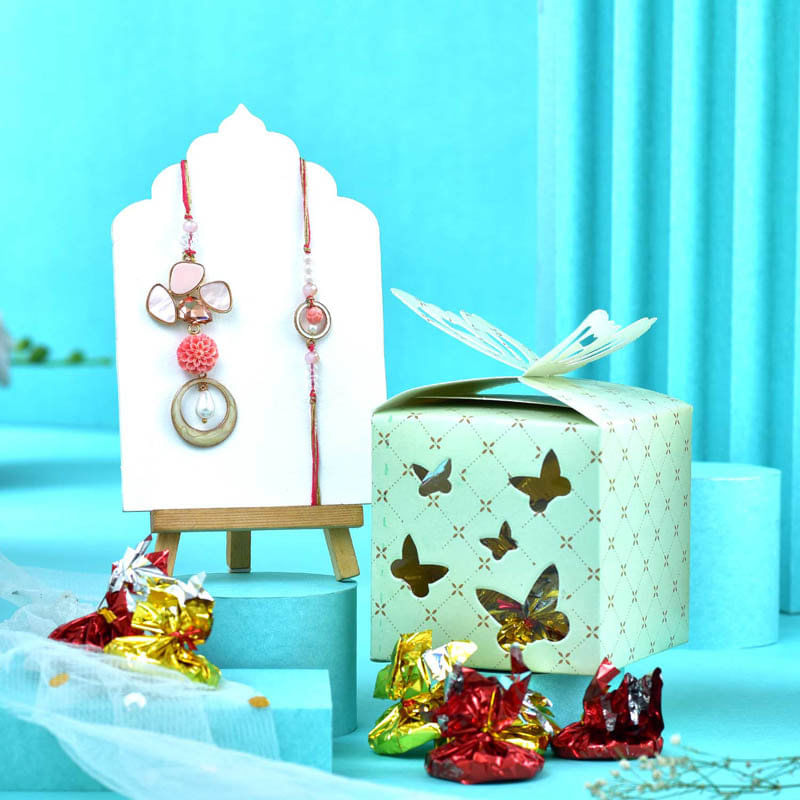 Pastel Stones Bhaiya Bhabhi Rakhis With Chocolates