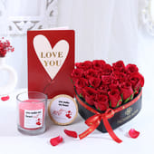 Red Roses With Candle N Love You Card