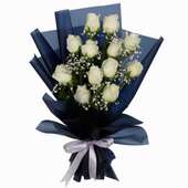 Order Peaceful White Rose Bunch Gift for Valentine