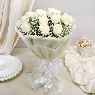 12 white roses bunch of Flowers delivery in India