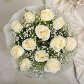 12 white roses bunch with Front View