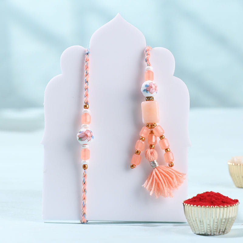 Peach Bhai Bhabhi Rakhis With Almonds N Trail Mix-Overseas
