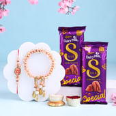 Peach Bhaiya Bhabhi Rakhis With Chocolates