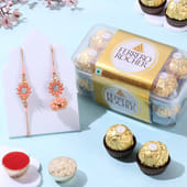 Peach Bhaiya Bhabhi Rakhis With Ferrero Rocher