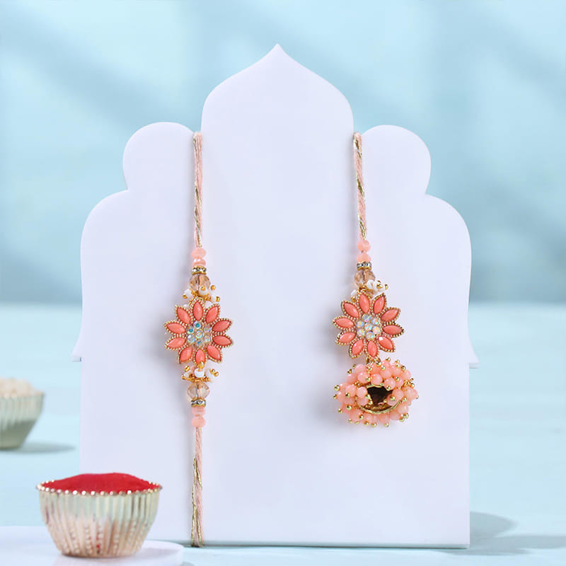 Peach Bhaiya Bhabhi Rakhis With Ferrero Rocher