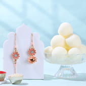 Peach Floral Bhai Bhabhi Rakhi With Ragullas