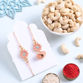 Peach Floral Bhaiya Bhabhi Rakhis With Cashews