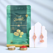 Peach Floral Bhaiya Bhabhi Rakhis With Pistachios
