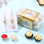 Peach Latkan Bhai Bhabhi Rakhi With Ferrero Rocher
