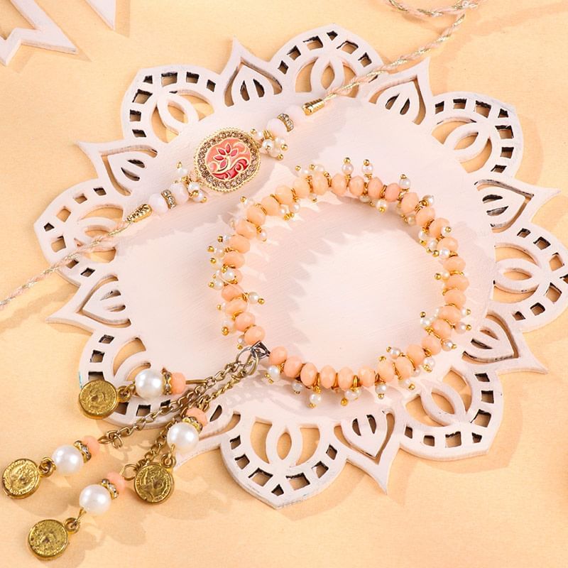 Peach N Pearl Bhaiya Bhabhi Rakhi Set