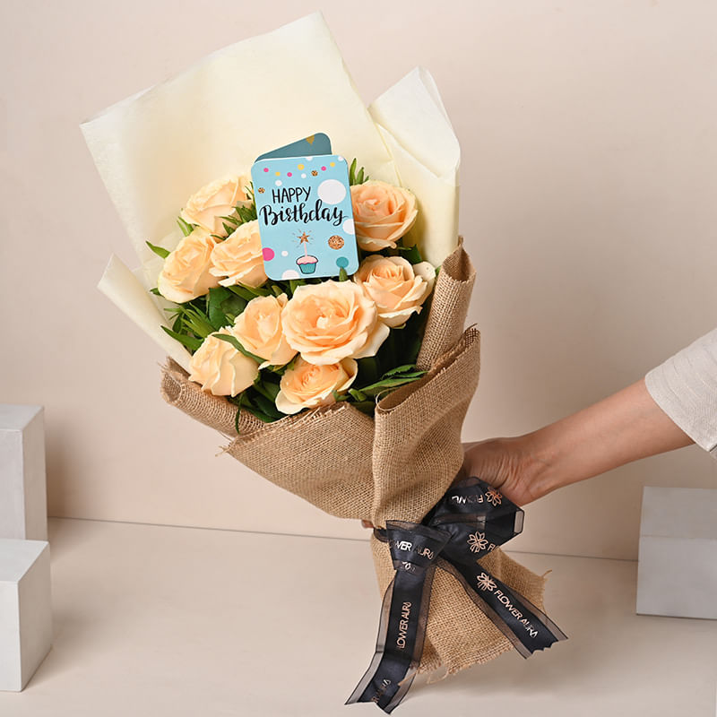 Bouquet Of 10 Peach Roses for Birthday