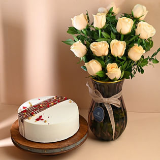Peach Rose Elegance With Choco Drizzle Vanilla Cake