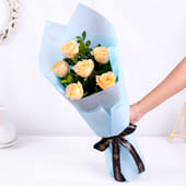 Peach Roses In A Sky Blue Moment