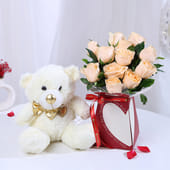 Peach Roses Love N Teddy Combo