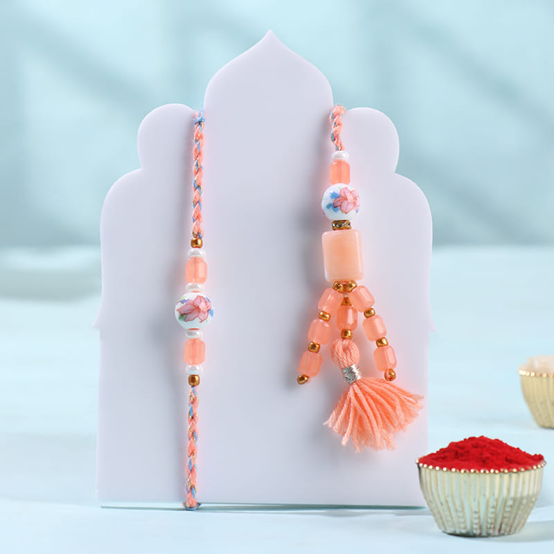 Peach Tassel Bhai Bhabhi Rakhi N Hazelnut Rock