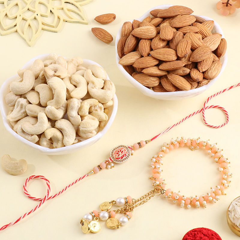 Peachy Beads Bhaiya Bhabhi Rakhi With Dry Fruits