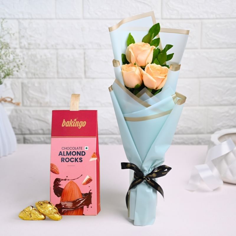 Peachy Bliss Roses With Almond Rocks