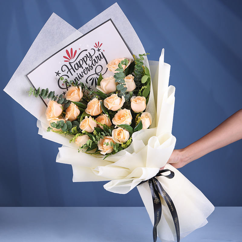 Peachy Blush Anniversary Roses