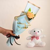 Peachy Rose With White Teddy